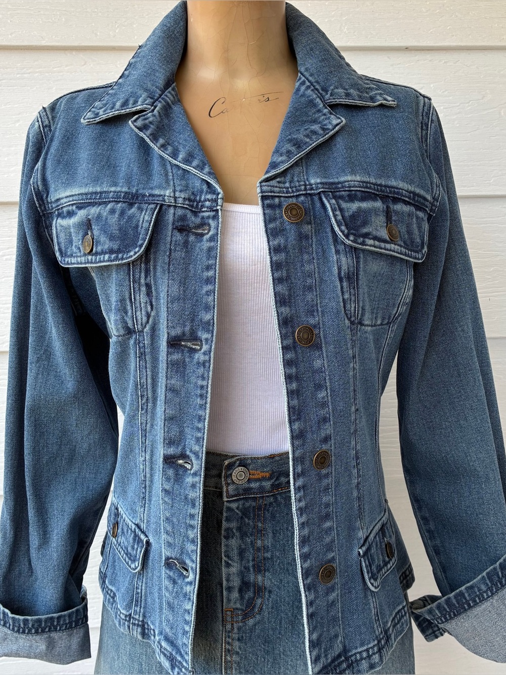 Vintage Denim Jacket Real Comfort by Chadwicks Blue Y2K Button-Front Size 12